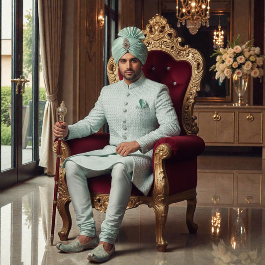 The Mint Royale: Embroidered Lucknowi Silk Sherwani