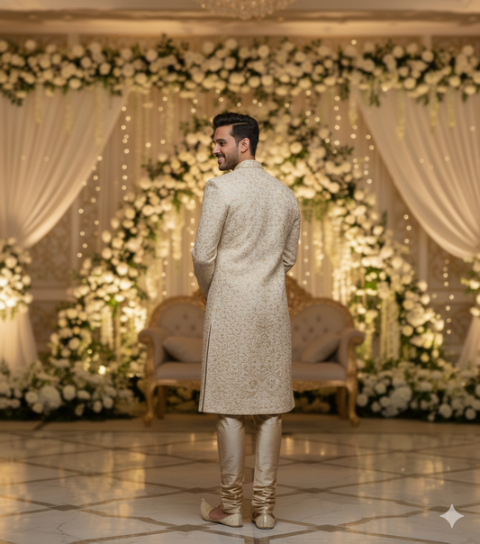 Men's Royal White Designer Sherwani – Premium Hand-Embroidered  Wedding Ensemble
