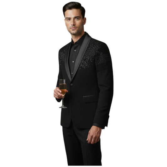 Men’s Midnight Black Azure Everglade 2-Piece Allover Embroidered Tuxedo