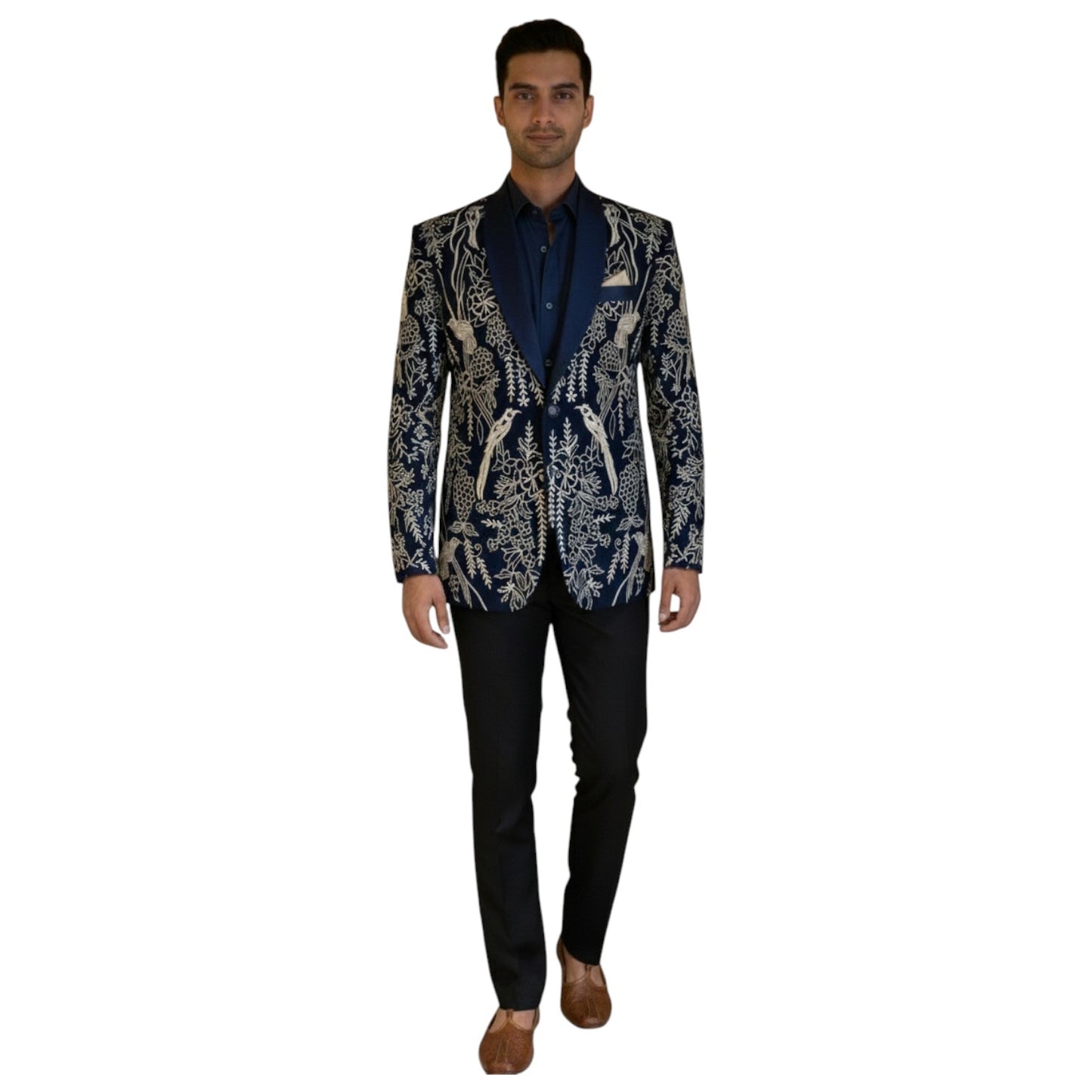 Men’s Midnight Azure "Everglade" Embroidered Slim-Fit Tuxedo.