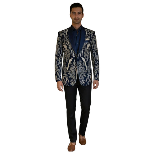 Men’s Midnight Azure "Everglade" Embroidered Slim-Fit Tuxedo.