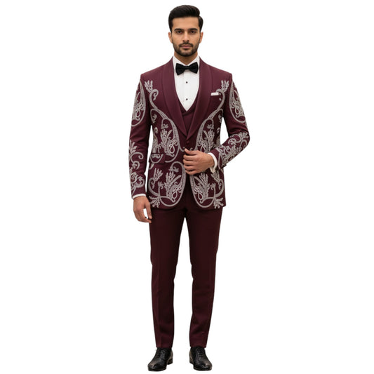 Men’s Sovereign Wine "Grand Baroque" Embroidered Three-Piece Tuxedo.