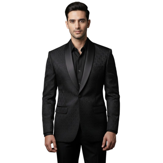Men’s Jet Black with a Tonal Matte-and-Shine Finish 2-Piece Jacquard Tuxedo.